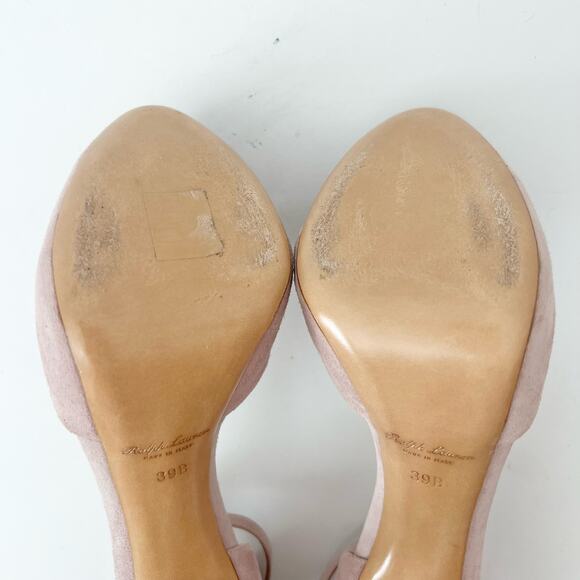 Ralph Lauren Collection Jebine Suede Platform Sandals Pale Pink Mauve | Size 39B - Picture 11 of 16